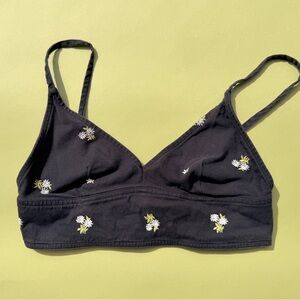 Urban Outfitters Embroidered Cotton Twill Bralette Denim Style Medium (festival)